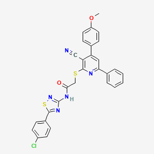 molecular formula C29H20ClN5O2S2 B2721530 N-[5-(4-CHLOROPHENYL)-1,2,4-THIADIAZOL-3-YL]-2-{[3-CYANO-4-(4-METHOXYPHENYL)-6-PHENYLPYRIDIN-2-YL]SULFANYL}ACETAMIDE CAS No. 690961-96-7