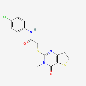 molecular formula C16H16ClN3O2S2 B2721555 N-(4-chlorophenyl)-2-((3,6-dimethyl-4-oxo-3,4,6,7-tetrahydrothieno[3,2-d]pyrimidin-2-yl)thio)acetamide CAS No. 688353-51-7
