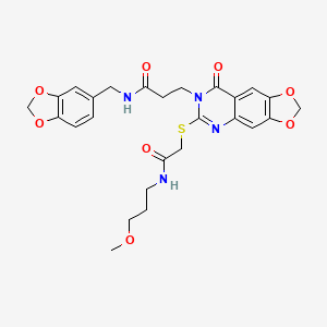 N-(1,3-benzodioxol-5-ylmethyl)-3-[6-({2-[(3-methoxypropyl)amino]-2-oxoethyl}thio)-8-oxo[1,3]dioxolo[4,5-g]quinazolin-7(8H)-yl]propanamide