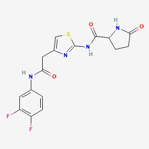 molecular formula C16H14F2N4O3S B2721593 N-(4-(2-((3,4-difluorophenyl)amino)-2-oxoethyl)thiazol-2-yl)-5-oxopyrrolidine-2-carboxamide CAS No. 1048678-35-8