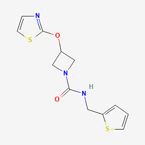 molecular formula C12H13N3O2S2 B2721611 3-(噻唑-2-氧基)-N-(噻吩-2-基甲基)氮杂环丁烷-1-甲酰胺 CAS No. 1706289-52-2
