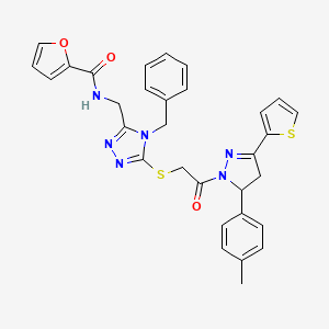 N-((4-benzyl-5-((2-oxo-2-(3-(thiophen-2-yl)-5-(p-tolyl)-4,5-dihydro-1H-pyrazol-1-yl)ethyl)thio)-4H-1,2,4-triazol-3-yl)methyl)furan-2-carboxamide