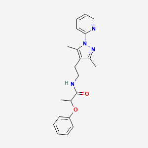 molecular formula C21H24N4O2 B2721647 N-(2-(3,5-dimethyl-1-(pyridin-2-yl)-1H-pyrazol-4-yl)ethyl)-2-phenoxypropanamide CAS No. 2034487-00-6