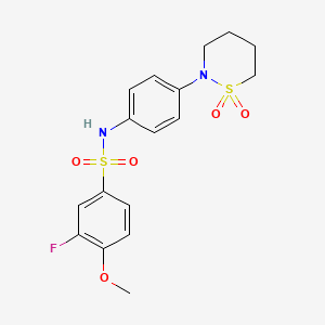 molecular formula C17H19FN2O5S2 B2721673 N-[4-(1,1-二氧噻杂环戊烷-2-基)苯基]-3-氟-4-甲氧基苯磺酰胺 CAS No. 941983-93-3