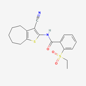 molecular formula C19H20N2O3S2 B2721684 N-(3-cyano-5,6,7,8-tetrahydro-4H-cyclohepta[b]thiophen-2-yl)-2-ethylsulfonylbenzamide CAS No. 898422-93-0