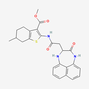molecular formula C25H25N3O4S B2721695 methyl 6-methyl-2-(2-{12-oxo-10,13-diazatricyclo[7.4.1.0^{5,14}]tetradeca-1,3,5(14),6,8-pentaen-11-yl}acetamido)-4,5,6,7-tetrahydro-1-benzothiophene-3-carboxylate CAS No. 1009262-31-0