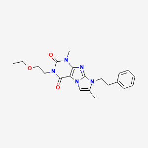 molecular formula C21H25N5O3 B2721724 3-(2-ethoxyethyl)-1,7-dimethyl-8-phenethyl-1H-imidazo[2,1-f]purine-2,4(3H,8H)-dione CAS No. 887468-26-0