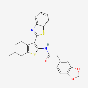 molecular formula C25H22N2O3S2 B2721729 2-(benzo[d][1,3]dioxol-5-yl)-N-(3-(benzo[d]thiazol-2-yl)-6-methyl-4,5,6,7-tetrahydrobenzo[b]thiophen-2-yl)acetamide CAS No. 922065-96-1