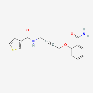 molecular formula C16H14N2O3S B2721730 N-(4-(2-carbamoylphenoxy)but-2-yn-1-yl)thiophene-3-carboxamide CAS No. 1421441-51-1