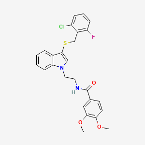 molecular formula C26H24ClFN2O3S B2721731 N-(2-(3-((2-chloro-6-fluorobenzyl)thio)-1H-indol-1-yl)ethyl)-3,4-dimethoxybenzamide CAS No. 533867-22-0