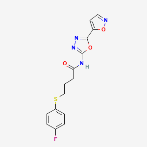molecular formula C15H13FN4O3S B2721737 4-((4-fluorophenyl)thio)-N-(5-(isoxazol-5-yl)-1,3,4-oxadiazol-2-yl)butanamide CAS No. 952822-42-3