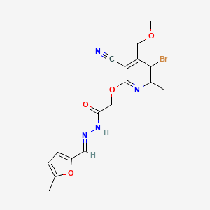 molecular formula C17H17BrN4O4 B2721738 (E)-2-((5-bromo-3-cyano-4-(methoxymethyl)-6-methylpyridin-2-yl)oxy)-N'-((5-methylfuran-2-yl)methylene)acetohydrazide CAS No. 328246-03-3