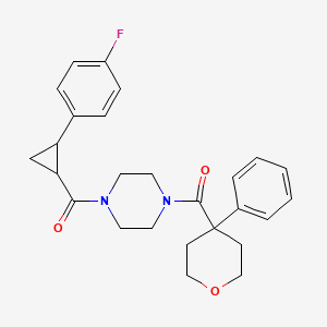 B2721741 (4-(2-(4-fluorophenyl)cyclopropanecarbonyl)piperazin-1-yl)(4-phenyltetrahydro-2H-pyran-4-yl)methanone CAS No. 1210668-34-0