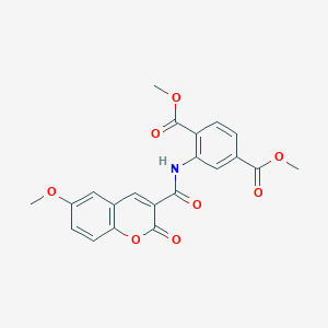 molecular formula C21H17NO8 B2721744 dimethyl 2-{[(6-methoxy-2-oxo-2H-chromen-3-yl)carbonyl]amino}terephthalate CAS No. 317327-59-6