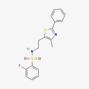 molecular formula C18H17FN2O2S2 B2721745 2-fluoro-N-[2-(4-methyl-2-phenyl-1,3-thiazol-5-yl)ethyl]benzenesulfonamide CAS No. 894015-48-6