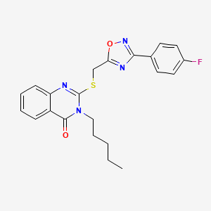 molecular formula C22H21FN4O2S B2721747 2-(((3-(4-fluorophenyl)-1,2,4-oxadiazol-5-yl)methyl)thio)-3-pentylquinazolin-4(3H)-one CAS No. 2034461-60-2