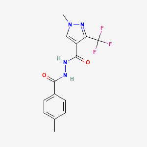 molecular formula C14H13F3N4O2 B2721844 1-methyl-N'-(4-methylbenzoyl)-3-(trifluoromethyl)-1H-pyrazole-4-carbohydrazide CAS No. 477762-32-6