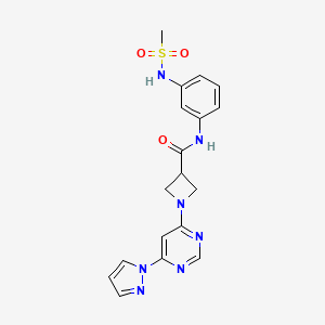 molecular formula C18H19N7O3S B2721863 N-(3-methanesulfonamidophenyl)-1-[6-(1H-pyrazol-1-yl)pyrimidin-4-yl]azetidine-3-carboxamide CAS No. 2034480-85-6