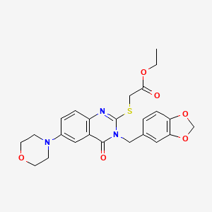molecular formula C24H25N3O6S B2721864 ethyl 2-({3-[(2H-1,3-benzodioxol-5-yl)methyl]-6-(morpholin-4-yl)-4-oxo-3,4-dihydroquinazolin-2-yl}sulfanyl)acetate CAS No. 896683-52-6