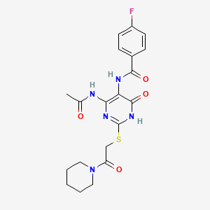 N-(4-acetamido-6-oxo-2-((2-oxo-2-(piperidin-1-yl)ethyl)thio)-1,6-dihydropyrimidin-5-yl)-4-fluorobenzamide