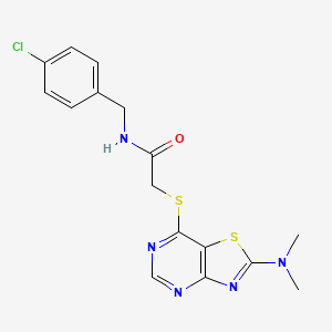 molecular formula C16H16ClN5OS2 B2721958 N-[(4-CHLOROPHENYL)METHYL]-2-{[2-(DIMETHYLAMINO)-[1,3]THIAZOLO[4,5-D]PYRIMIDIN-7-YL]SULFANYL}ACETAMIDE CAS No. 1189976-23-5