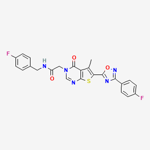 molecular formula C24H17F2N5O3S B2722180 N-(4-fluorobenzyl)-2-(6-(3-(4-fluorophenyl)-1,2,4-oxadiazol-5-yl)-5-methyl-4-oxothieno[2,3-d]pyrimidin-3(4H)-yl)acetamide CAS No. 1242858-33-8