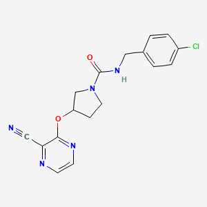 molecular formula C17H16ClN5O2 B2722189 N-(4-chlorobenzyl)-3-((3-cyanopyrazin-2-yl)oxy)pyrrolidine-1-carboxamide CAS No. 2034562-00-8