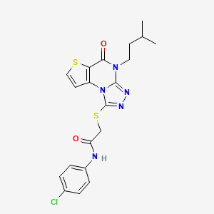 molecular formula C20H20ClN5O2S2 B2722210 N-(4-chlorophenyl)-2-((4-isopentyl-5-oxo-4,5-dihydrothieno[2,3-e][1,2,4]triazolo[4,3-a]pyrimidin-1-yl)thio)acetamide CAS No. 1189455-55-7