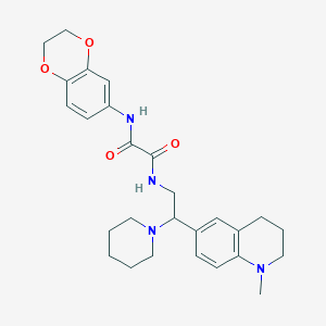 molecular formula C27H34N4O4 B2722291 N'-(2,3-dihydro-1,4-benzodioxin-6-yl)-N-[2-(1-methyl-1,2,3,4-tetrahydroquinolin-6-yl)-2-(piperidin-1-yl)ethyl]ethanediamide CAS No. 921902-75-2
