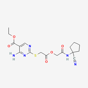 molecular formula C17H21N5O5S B2722338 Ethyl 4-amino-2-[(2-{[(1-cyanocyclopentyl)carbamoyl]methoxy}-2-oxoethyl)sulfanyl]pyrimidine-5-carboxylate CAS No. 874609-26-4