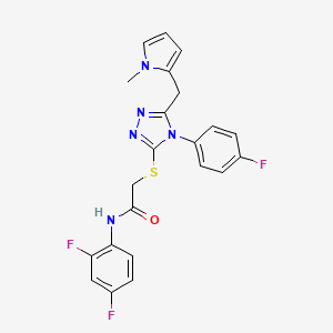 molecular formula C22H18F3N5OS B2722353 N-(2,4-difluorophenyl)-2-{[4-(4-fluorophenyl)-5-[(1-methyl-1H-pyrrol-2-yl)methyl]-4H-1,2,4-triazol-3-yl]sulfanyl}acetamide CAS No. 847393-78-6