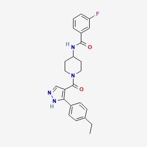 molecular formula C24H25FN4O2 B2722386 N-(1-(3-(4-ethylphenyl)-1H-pyrazole-4-carbonyl)piperidin-4-yl)-3-fluorobenzamide CAS No. 1251625-54-3