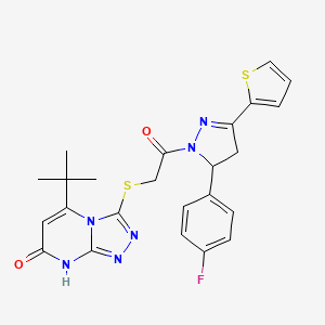 5-(tert-butyl)-3-((2-(5-(4-fluorophenyl)-3-(thiophen-2-yl)-4,5-dihydro-1H-pyrazol-1-yl)-2-oxoethyl)thio)-[1,2,4]triazolo[4,3-a]pyrimidin-7(8H)-one