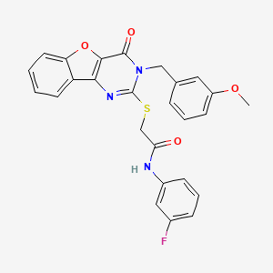 molecular formula C26H20FN3O4S B2722517 N-(3-fluorophenyl)-2-({5-[(3-methoxyphenyl)methyl]-6-oxo-8-oxa-3,5-diazatricyclo[7.4.0.0^{2,7}]trideca-1(9),2(7),3,10,12-pentaen-4-yl}sulfanyl)acetamide CAS No. 899941-40-3