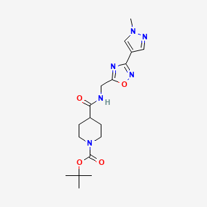 molecular formula C18H26N6O4 B2722555 tert-butyl 4-(((3-(1-methyl-1H-pyrazol-4-yl)-1,2,4-oxadiazol-5-yl)methyl)carbamoyl)piperidine-1-carboxylate CAS No. 2034559-25-4