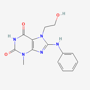 molecular formula C14H15N5O3 B2722640 7-(2-hydroxyethyl)-3-methyl-8-(phenylamino)-1H-purine-2,6(3H,7H)-dione CAS No. 115294-88-7