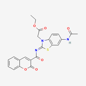 molecular formula C23H19N3O6S B2722644 ethyl 2-[(2Z)-6-acetamido-2-[(2-oxo-2H-chromene-3-carbonyl)imino]-2,3-dihydro-1,3-benzothiazol-3-yl]acetate CAS No. 865248-53-9