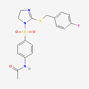 molecular formula C18H18FN3O3S2 B2722704 N-(4-((2-((4-fluorobenzyl)thio)-4,5-dihydro-1H-imidazol-1-yl)sulfonyl)phenyl)acetamide CAS No. 868216-90-4