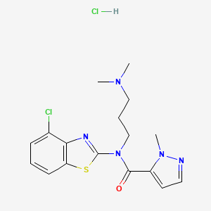molecular formula C17H21Cl2N5OS B2722804 N-(4-chloro-1,3-benzothiazol-2-yl)-N-[3-(dimethylamino)propyl]-1-methyl-1H-pyrazole-5-carboxamide hydrochloride CAS No. 1189691-23-3