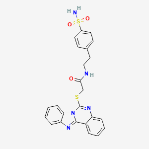 molecular formula C24H21N5O3S2 B2722830 N-[2-(4-sulfamoylphenyl)ethyl]-2-{8,10,17-triazatetracyclo[8.7.0.0^{2,7}.0^{11,16}]heptadeca-1(17),2,4,6,8,11(16),12,14-octaen-9-ylsulfanyl}acetamide CAS No. 688792-67-8