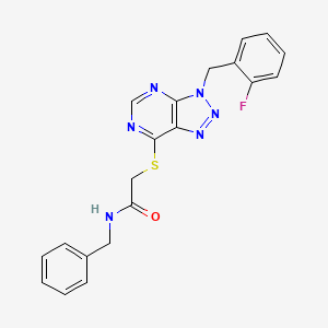 molecular formula C20H17FN6OS B2722838 N-benzyl-2-({3-[(2-fluorophenyl)methyl]-3H-[1,2,3]triazolo[4,5-d]pyrimidin-7-yl}sulfanyl)acetamide CAS No. 863458-83-7