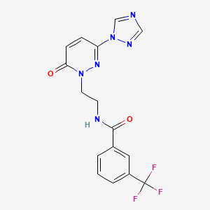 molecular formula C16H13F3N6O2 B2722876 N-(2-(6-oxo-3-(1H-1,2,4-triazol-1-yl)pyridazin-1(6H)-yl)ethyl)-3-(trifluoromethyl)benzamide CAS No. 1448066-53-2