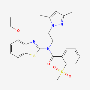 molecular formula C24H26N4O4S2 B2722918 N-(2-(3,5-dimethyl-1H-pyrazol-1-yl)ethyl)-N-(4-ethoxybenzo[d]thiazol-2-yl)-2-(methylsulfonyl)benzamide CAS No. 1170900-25-0