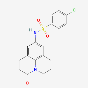 molecular formula C18H17ClN2O3S B2723011 4-chloro-N-(3-oxo-1,2,3,5,6,7-hexahydropyrido[3,2,1-ij]quinolin-9-yl)benzenesulfonamide CAS No. 898455-68-0
