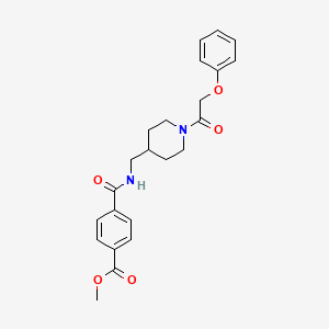 molecular formula C23H26N2O5 B2723022 Methyl 4-(((1-(2-phenoxyacetyl)piperidin-4-yl)methyl)carbamoyl)benzoate CAS No. 1235009-21-8