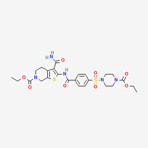molecular formula C25H31N5O8S2 B2723052 ethyl 3-carbamoyl-2-(4-((4-(ethoxycarbonyl)piperazin-1-yl)sulfonyl)benzamido)-4,5-dihydrothieno[2,3-c]pyridine-6(7H)-carboxylate CAS No. 449782-25-6