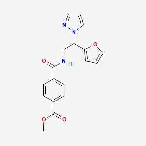 molecular formula C18H17N3O4 B2723092 methyl 4-((2-(furan-2-yl)-2-(1H-pyrazol-1-yl)ethyl)carbamoyl)benzoate CAS No. 2034275-21-1