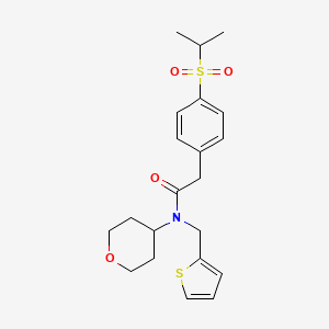 molecular formula C21H27NO4S2 B2723150 N-(oxan-4-yl)-2-[4-(propane-2-sulfonyl)phenyl]-N-[(thiophen-2-yl)methyl]acetamide CAS No. 1797077-52-1