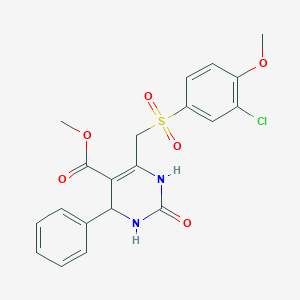 molecular formula C20H19ClN2O6S B2723189 methyl 6-[(3-chloro-4-methoxybenzenesulfonyl)methyl]-2-oxo-4-phenyl-1,2,3,4-tetrahydropyrimidine-5-carboxylate CAS No. 900012-42-2