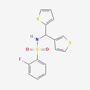 2-fluoro-N-(thiophen-2-yl(thiophen-3-yl)methyl)benzenesulfonamide